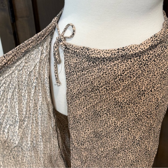 URBAN Romantics Tan Midi Wrap Skirt with Tie Front cheetah leopard print L Rayon - Picture 3 of 5